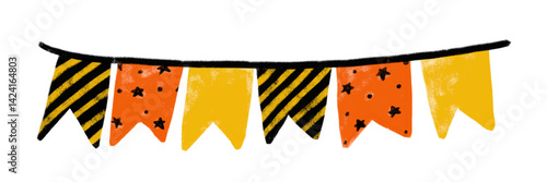 cute bunting flags in construction site kids boy birthday party celebration theme orange black yellow colorful bright vibrant color heavy machinery digger crane clipart cutout vector