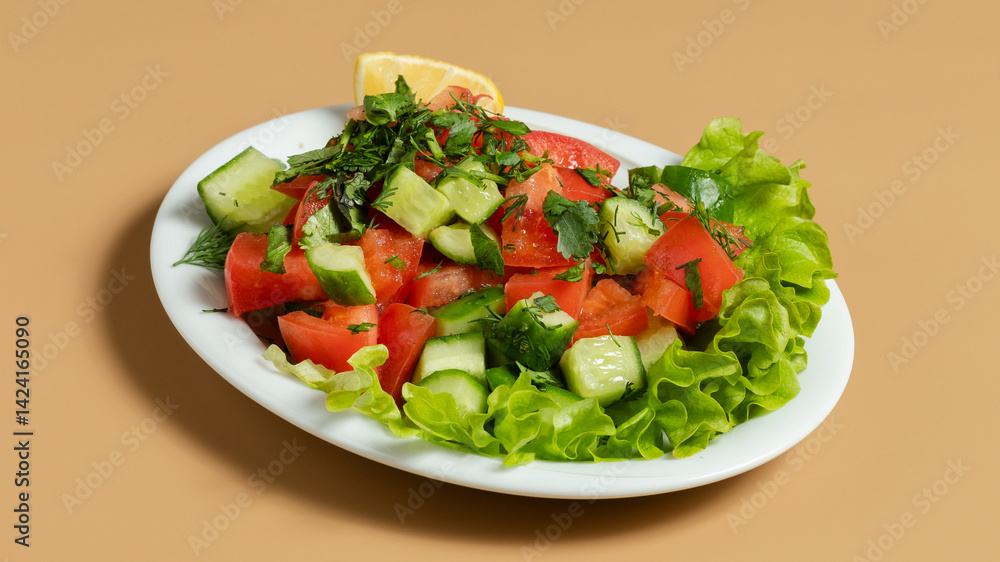 Cucumber tomato saalad plate isolated Cucumber tomato saalad plate isolated
