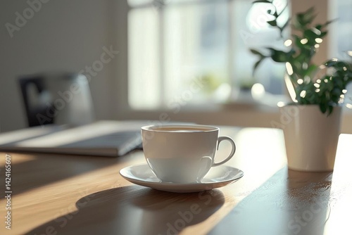 Wallpaper Mural Morning Coffee, Sunlight, Table, Cup, Saucer, Plant, Home, Cozy, Drink, Breakfast Torontodigital.ca