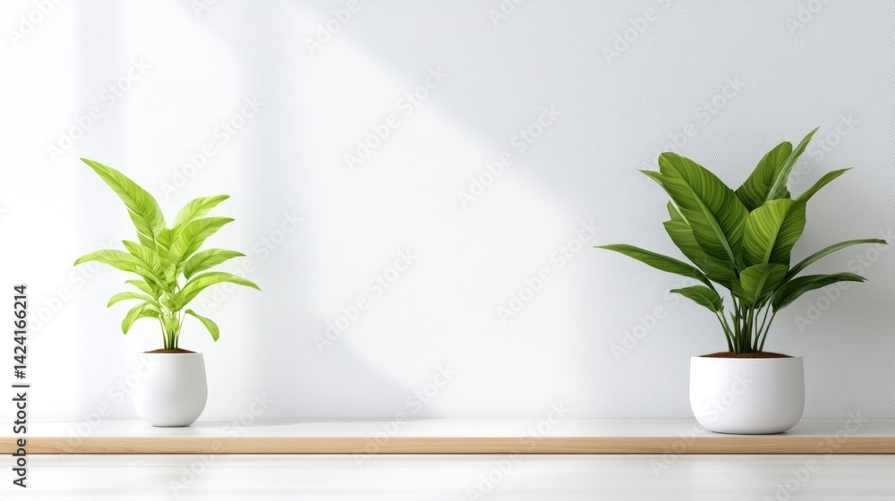 Minimalist shelf display with potted plants Minimalist shelf display with potted plants