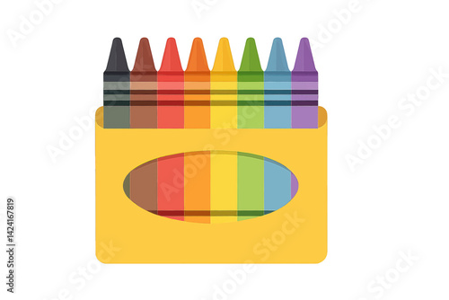 A set of kids coloring crayons is depicted in a pack of crayons illustration, created in a flat vector style graphic