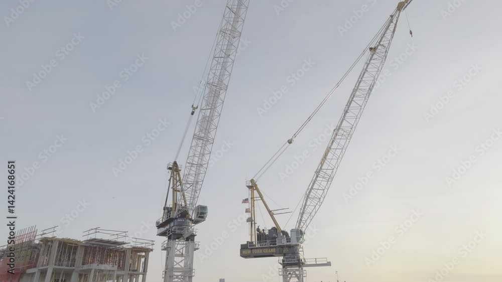 Aerial view of construction equipment against a clear sky Aerial view of construction equipment against a clear sky
