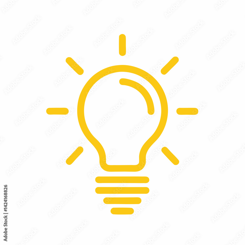 Yellow Lightbulb Icon Shining Brightly On White Background For Ideas And Innovation Yellow Lightbulb Icon Shining Brightly On White Background For Ideas And Innovation