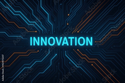 Wallpaper Mural A vibrant illustration representing innovation with glowing lines and bold typography. The design embodies technological advancement and modern creativity in a digital space. Torontodigital.ca