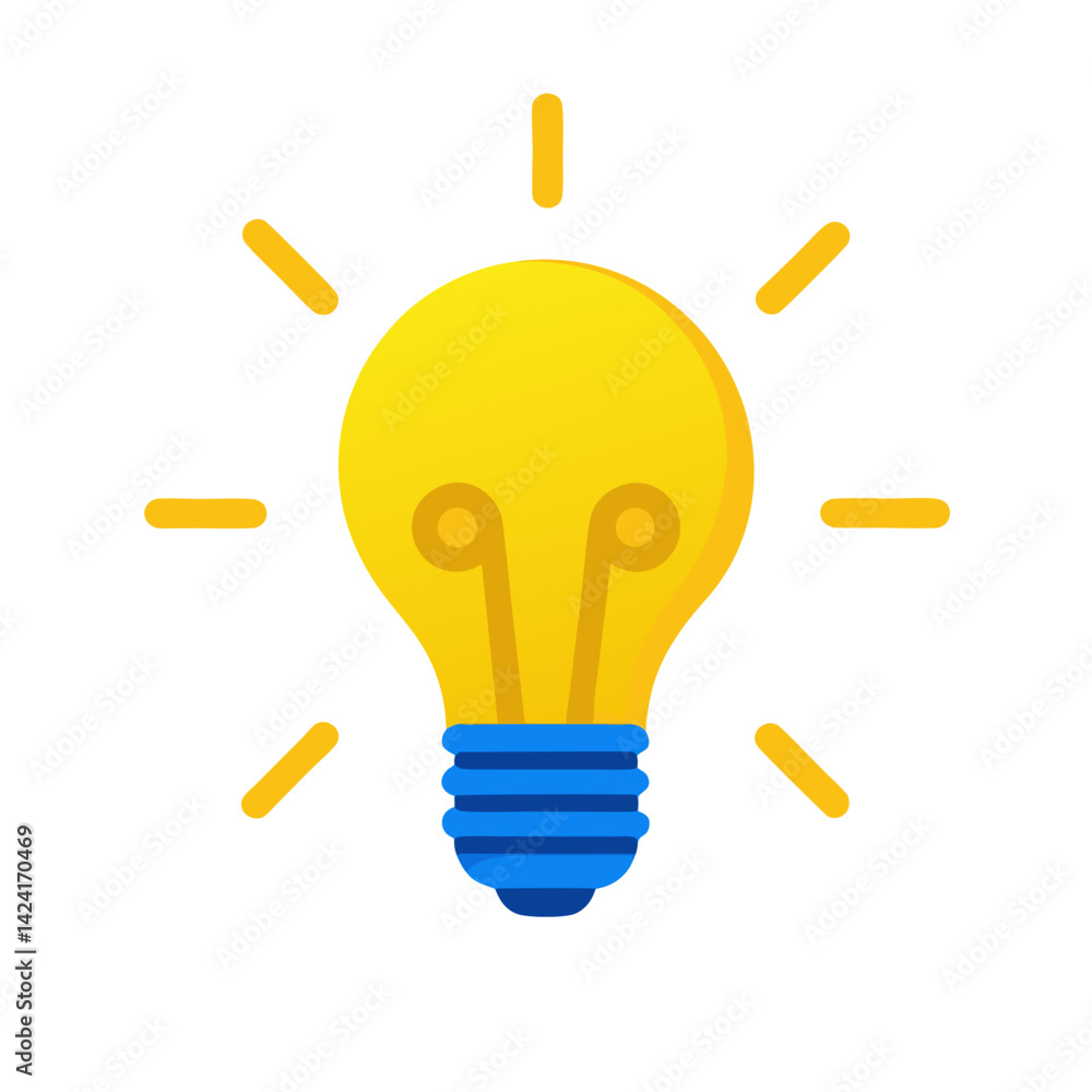 Bright Yellow Idea Light Bulb With Rays On A White Background Bright Yellow Idea Light Bulb With Rays On A White Background