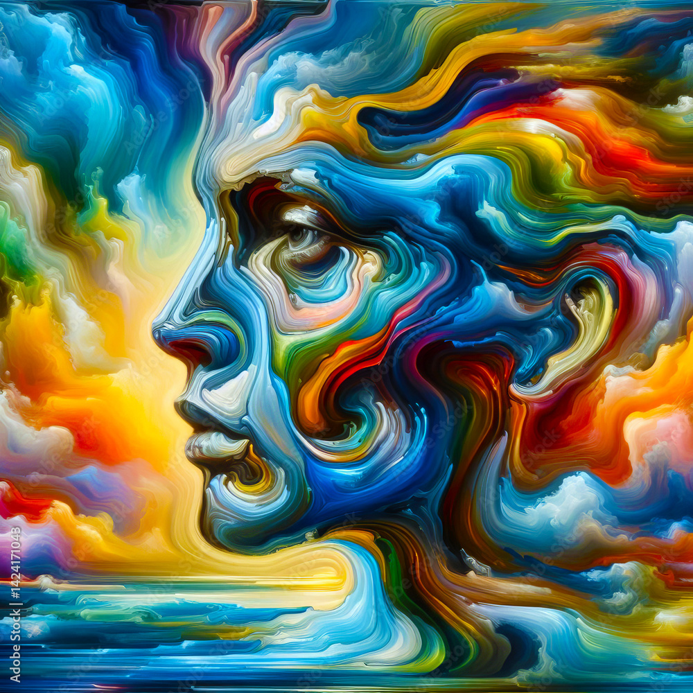 Abstract Portrait with Water Elements Reflecting Emotions Abstract Portrait with Water Elements Reflecting Emotions