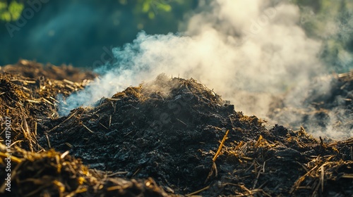 Obraz na płótnie Pile of Compost Steaming with Visible Heat on a Farm w salonie