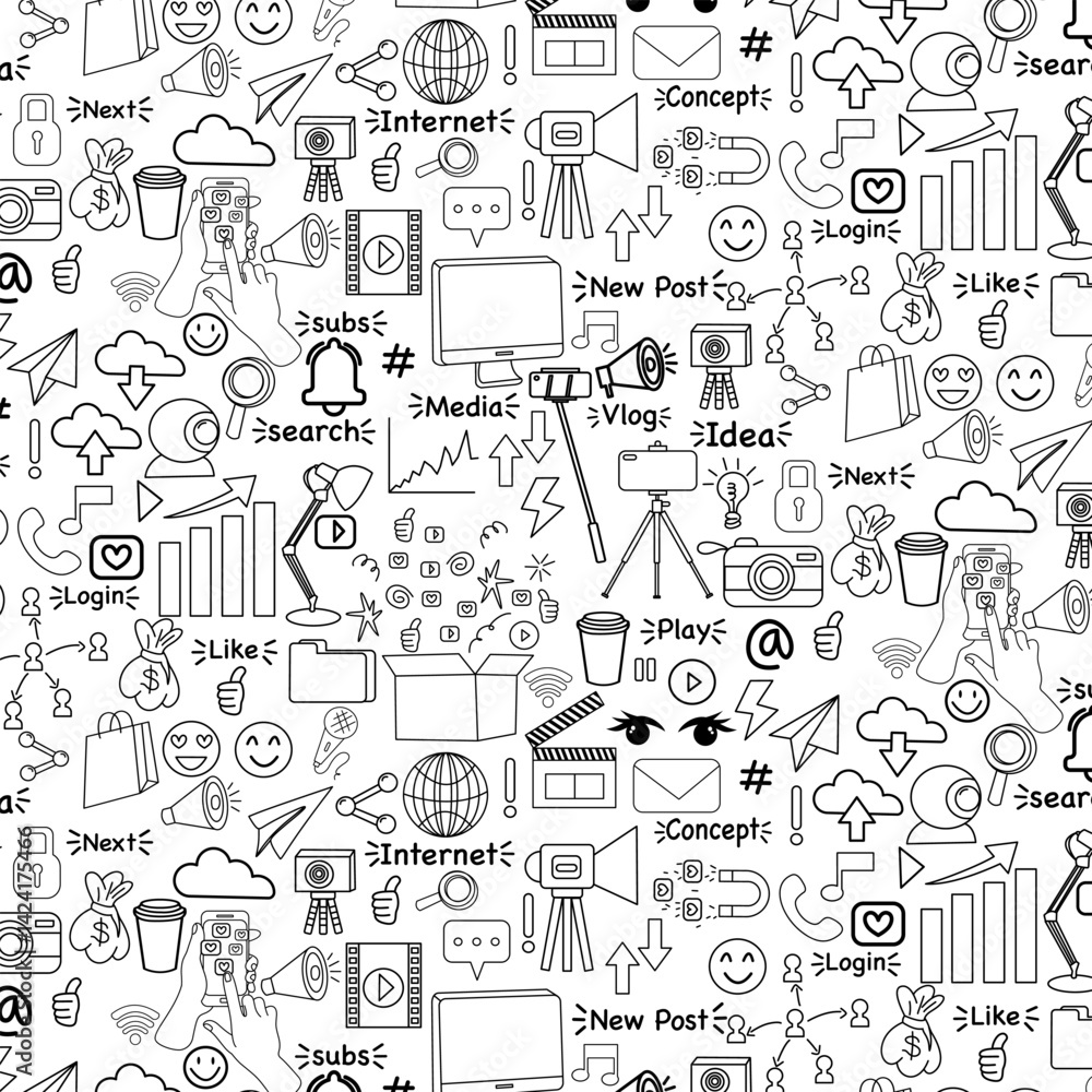content creator influence hand drawn doodle seamless pattern content creator influence hand drawn doodle seamless pattern