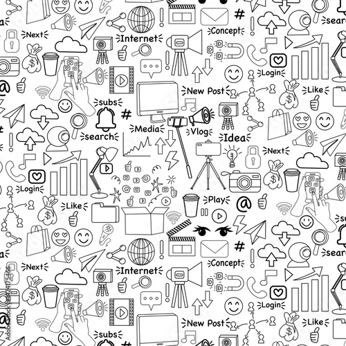 content creator influence hand drawn doodle seamless pattern