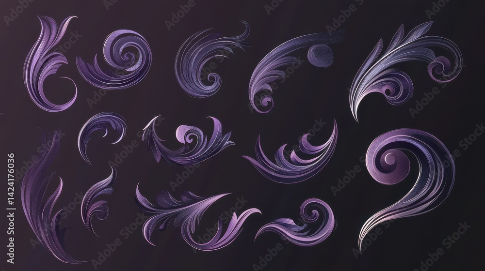 Swirl ornament stroke. Ornamental curls, swirls divider and filigree ornaments vector illustration set Swirl ornament stroke. Ornamental curls, swirls divider and filigree ornaments vector illustration set