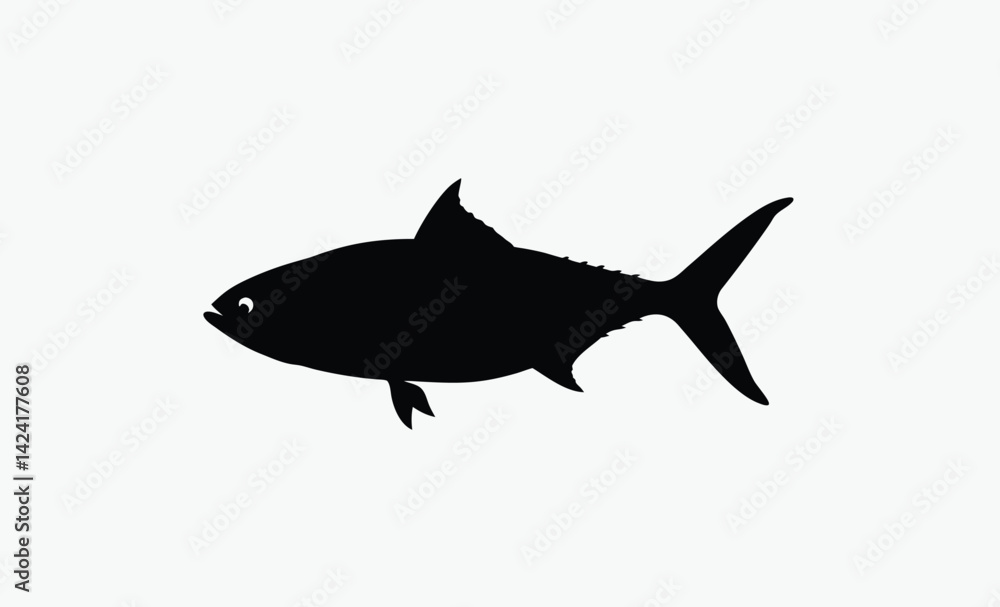 Obraz premium Anchovy silhouette, Mackerel fish icon, Ocean fish vector illustration