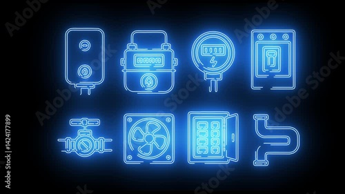 Utility Icons Gas Meter Electricity Meter Water Valve HVAC Circuit Breaker Boiler