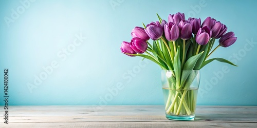 Wallpaper Mural Panoramic Purple Tulips: Stunning Vase, Light Blue Background, Spring Flowers, Floral Photography Torontodigital.ca