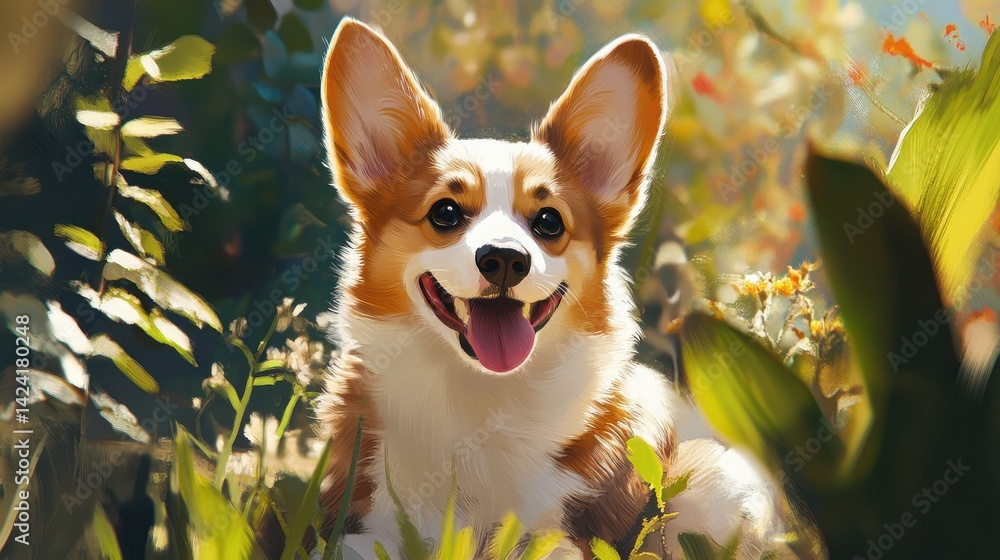 Corgi dog smile and happy in summer sunny day Corgi dog smile and happy in summer sunny day