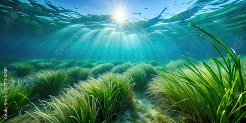 Posidonia oceanica Seagrass, Mediterranean Sea, France - Underwater Sunlight Photography