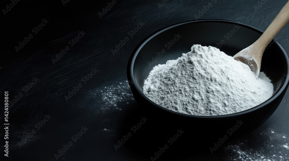 A heap of flour in a dark bowl A heap of flour in a dark bowl