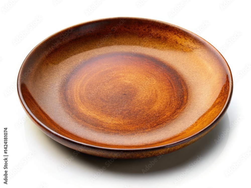 Rustic Brown Ceramic Plate, Empty Tableware, White Background, Soft Shadow, Natural Table Setting, Advertising Photography Rustic Brown Ceramic Plate, Empty Tableware, White Background, Soft Shadow, Natural Table Setting, Advertising Photography