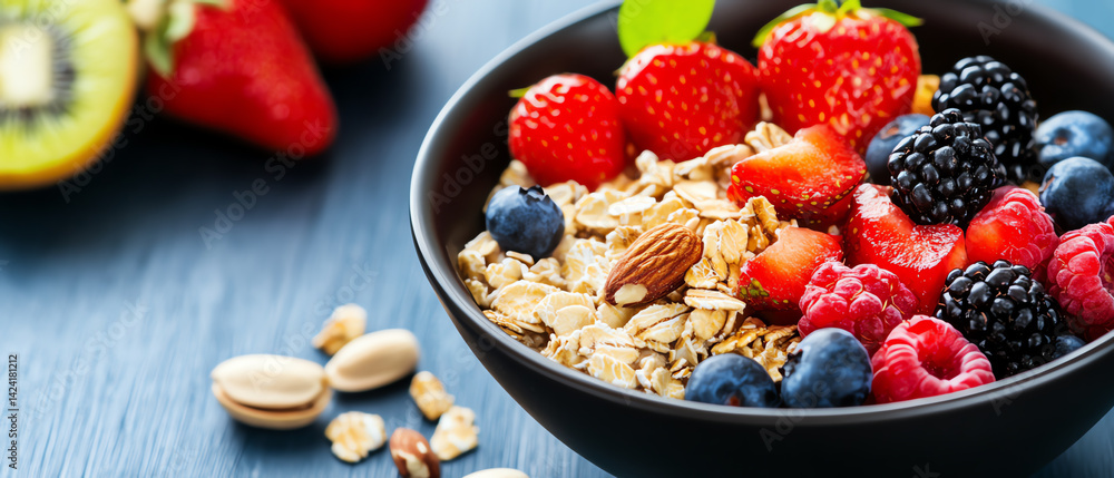 A delicious bowl of mixed berries, granola, and nuts, perfect for a healthy breakfast or snack. A delicious bowl of mixed berries, granola, and nuts, perfect for a healthy breakfast or snack.