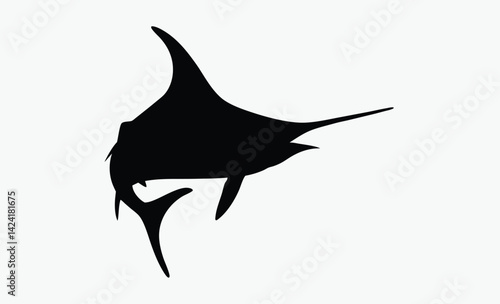 Swordfish silhouette, ocean fish icon, marine animal vector