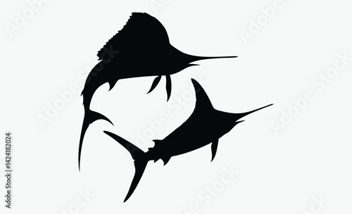 Swordfish silhouette, ocean fish icon, marine animal vector