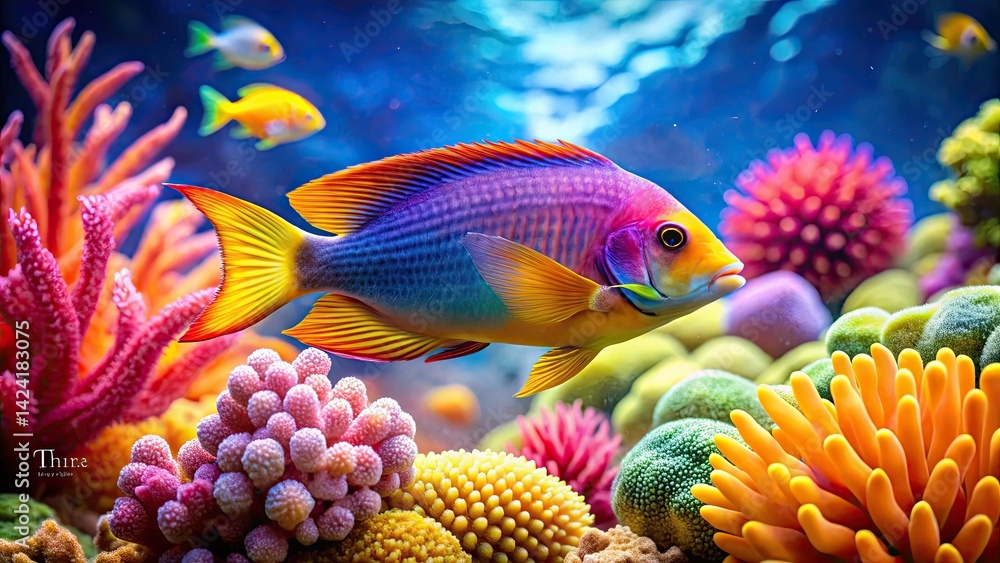 Fototapeta premium Vibrant Tropical Fish Coral Reef Closeup Underwater Photography - High-Resolution Stock Image