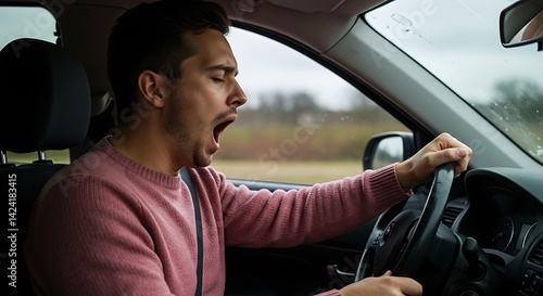Sleepy driver yawning in his modern car
