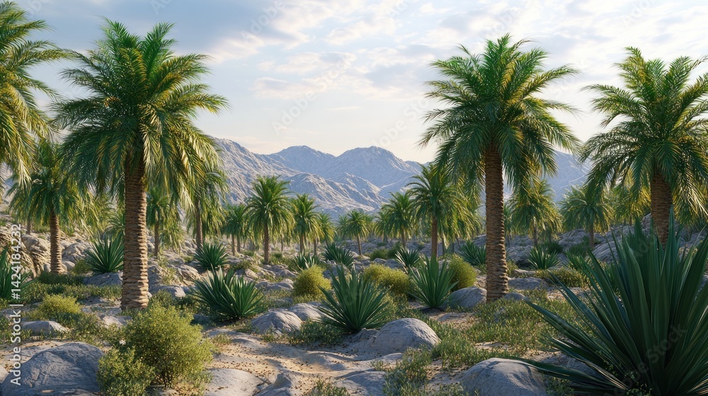 Fototapeta premium Desert oasis with palm trees