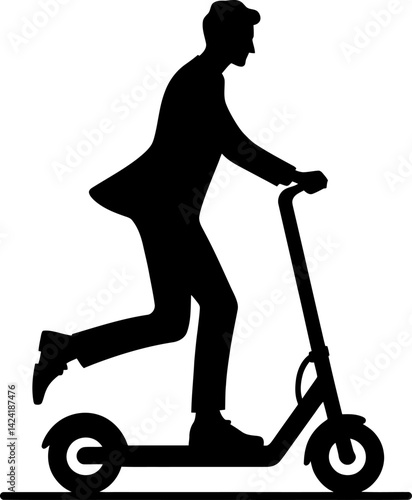 Silhouette Black Businessman Riding Electric Scooter - Modern Urban Commute