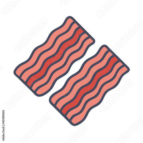 Bacon Strips Icon Representing Cooked Pork Slices and Breakfast Food
