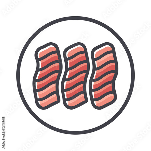 Bacon Strips Icon Representing Cooked Pork Slices and Breakfast Food