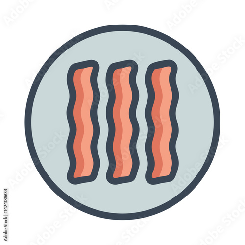 Bacon Strips Icon Representing Cooked Pork Slices and Breakfast Food