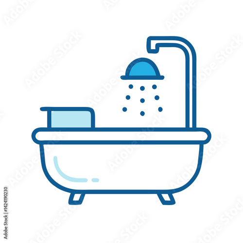 Bathtub with Shower Spray Icon Representing Bathroom and Water Usage