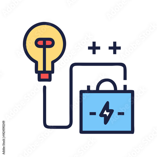 Battery Circuit with Light Bulb Icon Representing Electrical Power and Illumination