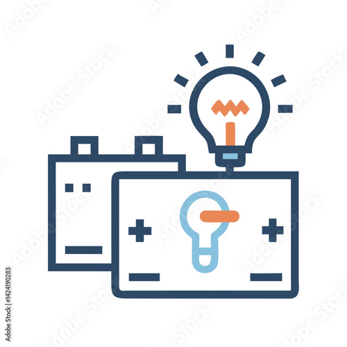 Battery Circuit with Light Bulb Icon Representing Electrical Power and Illumination