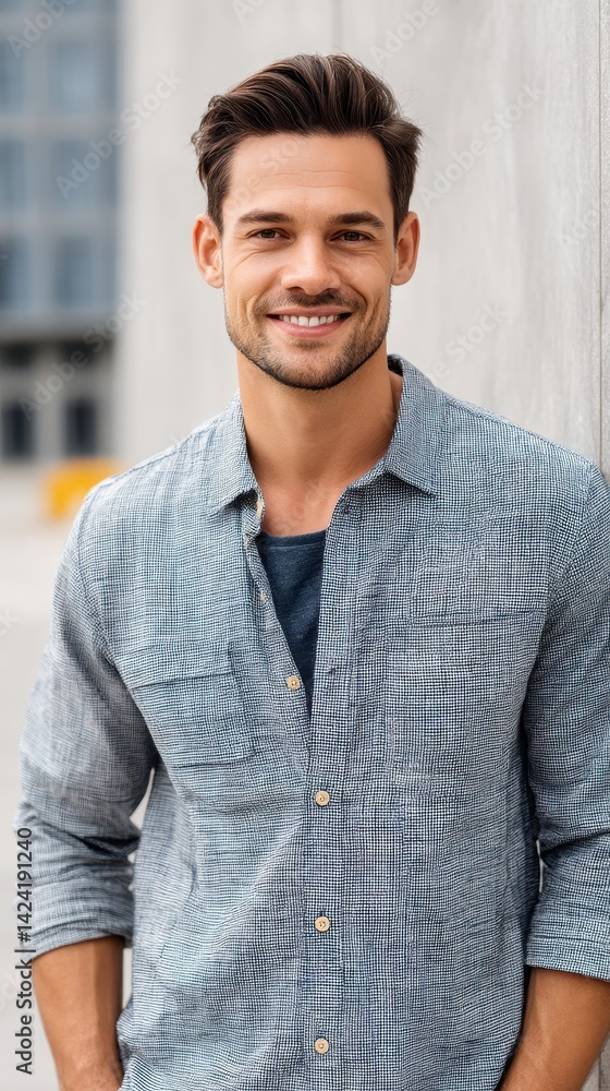Smiling man in casual outfit posing against urban background Smiling man in casual outfit posing against urban background