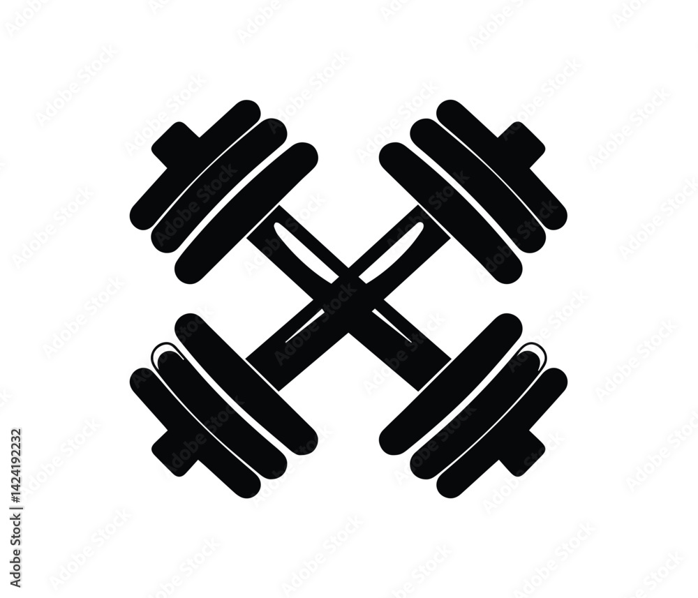 Crossed Dumbbells Icon Vector Silhouette for Fitness and Gym Branding Crossed Dumbbells Icon Vector Silhouette for Fitness and Gym Branding