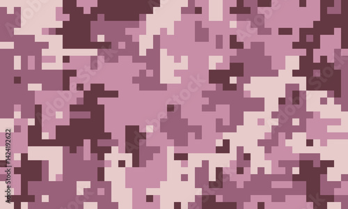 Abstract pixelated camouflage pattern in soft pink and mauve tones.  Perfect for fashion, textiles, digital art, or website backgrounds.