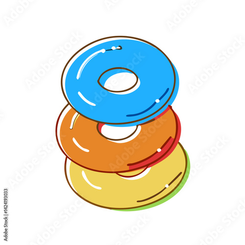 Colorful stacked donuts on a white background  