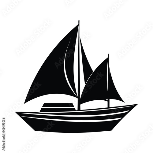 Silhouette of a modern yacht with a digital sail on white background