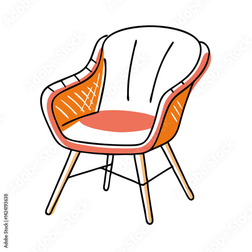 Rattan chair design with orange accents and stylish features  