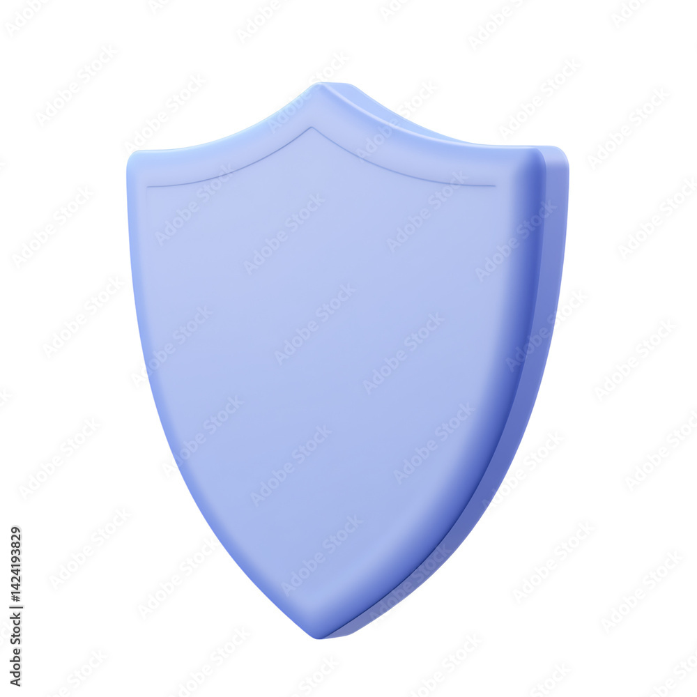 A smooth pastel 3D shield icon with a shiny gold rim and clean flat design style floating on a transparent background in a modern minimal appearance