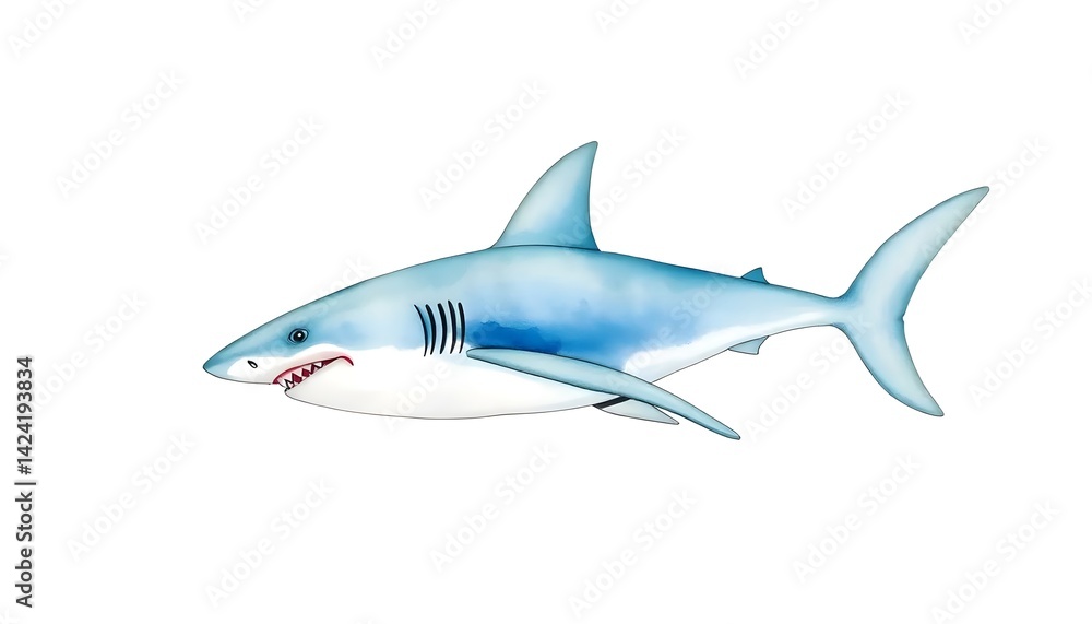 Dynamic shark illustration marine life digital art underwater side view ocean concept Dynamic shark illustration marine life digital art underwater side view ocean concept
