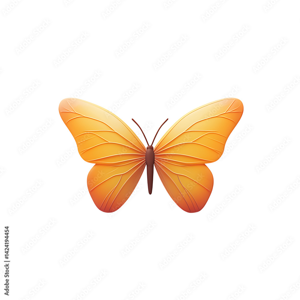 A delicate 3D butterfly icon with layered symmetrical wings and minimal style on a transparent background