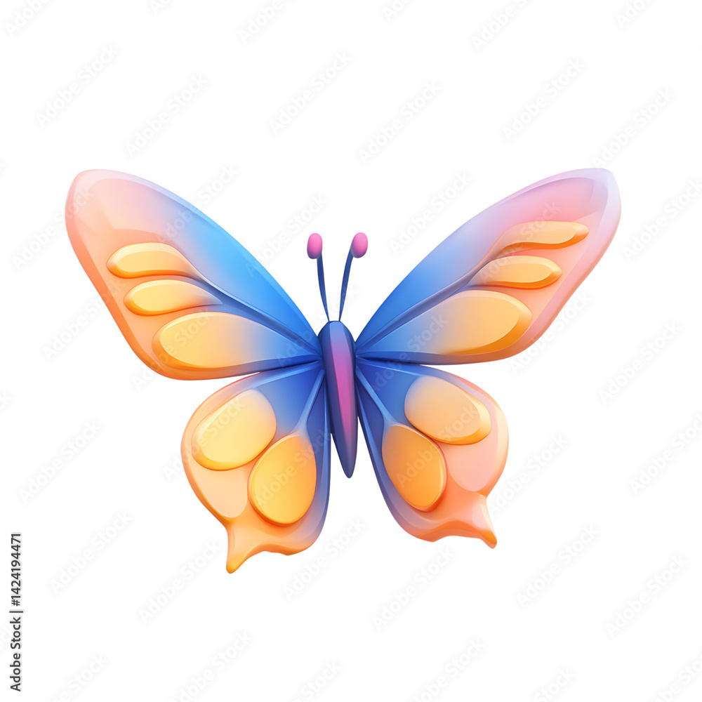 A delicate 3D butterfly icon with layered symmetrical wings and minimal style on a transparent background