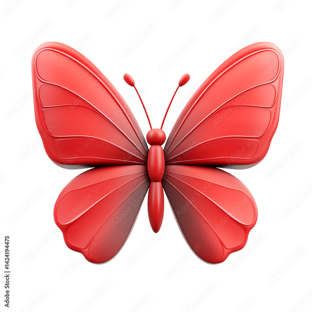 A delicate 3D butterfly icon with layered symmetrical wings and minimal style on a transparent background