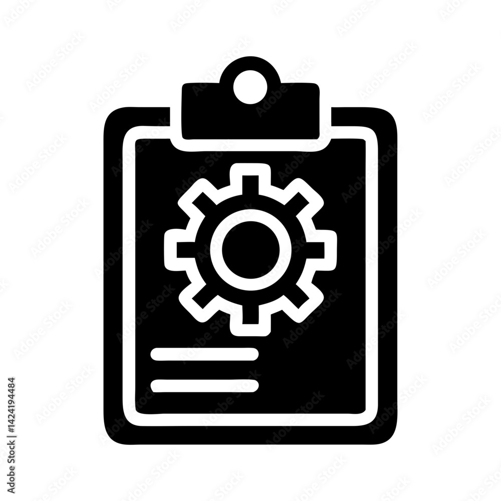Clipboard with Gear Settings Icon Representing Task Configuration or Workflow Management Clipboard with Gear Settings Icon Representing Task Configuration or Workflow Management