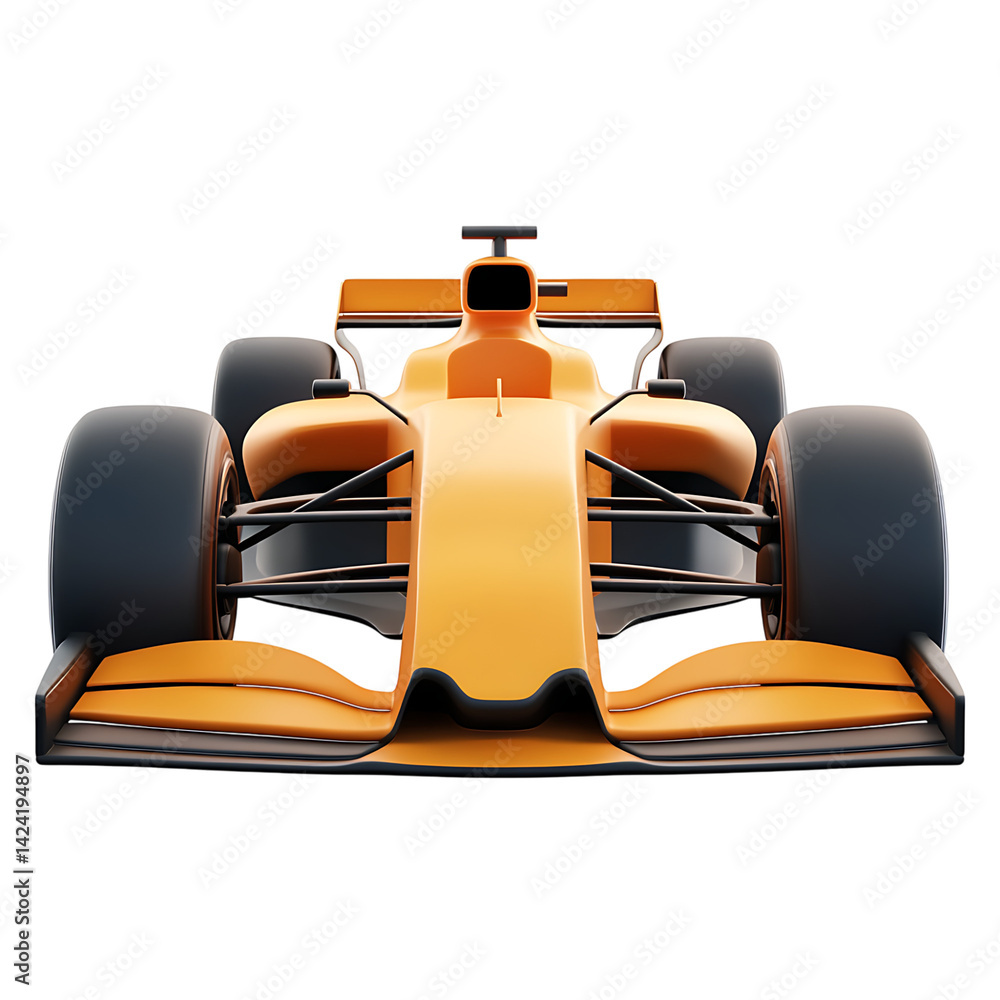A sleek 3D race car icon viewed from the front with aerodynamic detail and a high speed design on a transparent background