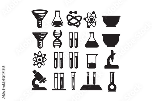 Science and Laboratory Icons Set Chemistry, Biology, Research Equipment Vectors