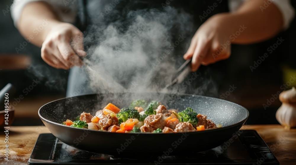 A close-up of sizzling vegetables in a hot wok, blending colorful ingredients in motion, exemplifying the dynamic process of creating a flavorful stir-fry dish. A close-up of sizzling vegetables in a hot wok, blending colorful ingredients in motion, exemplifying the dynamic process of creating a flavorful stir-fry dish.