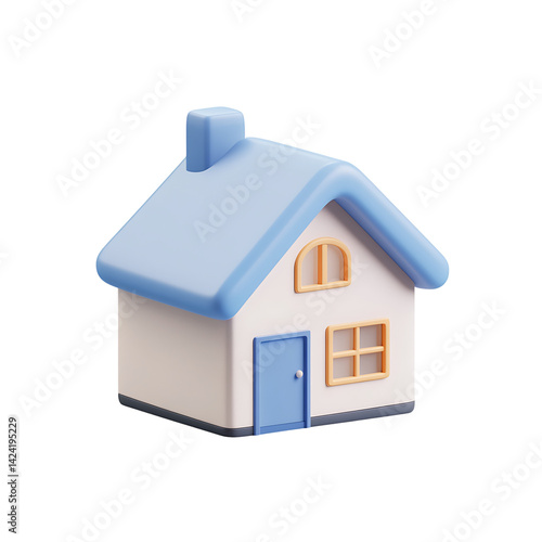 Obraz na płótnie A clean 3D house icon with a soft blue roof and yellow window accents created in a friendly minimal style over a transparent background w salonie